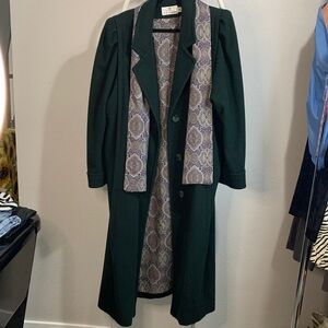 Vintage 80’s Wool  Dark Green Trench Coat with Scarf Worthington Essentials